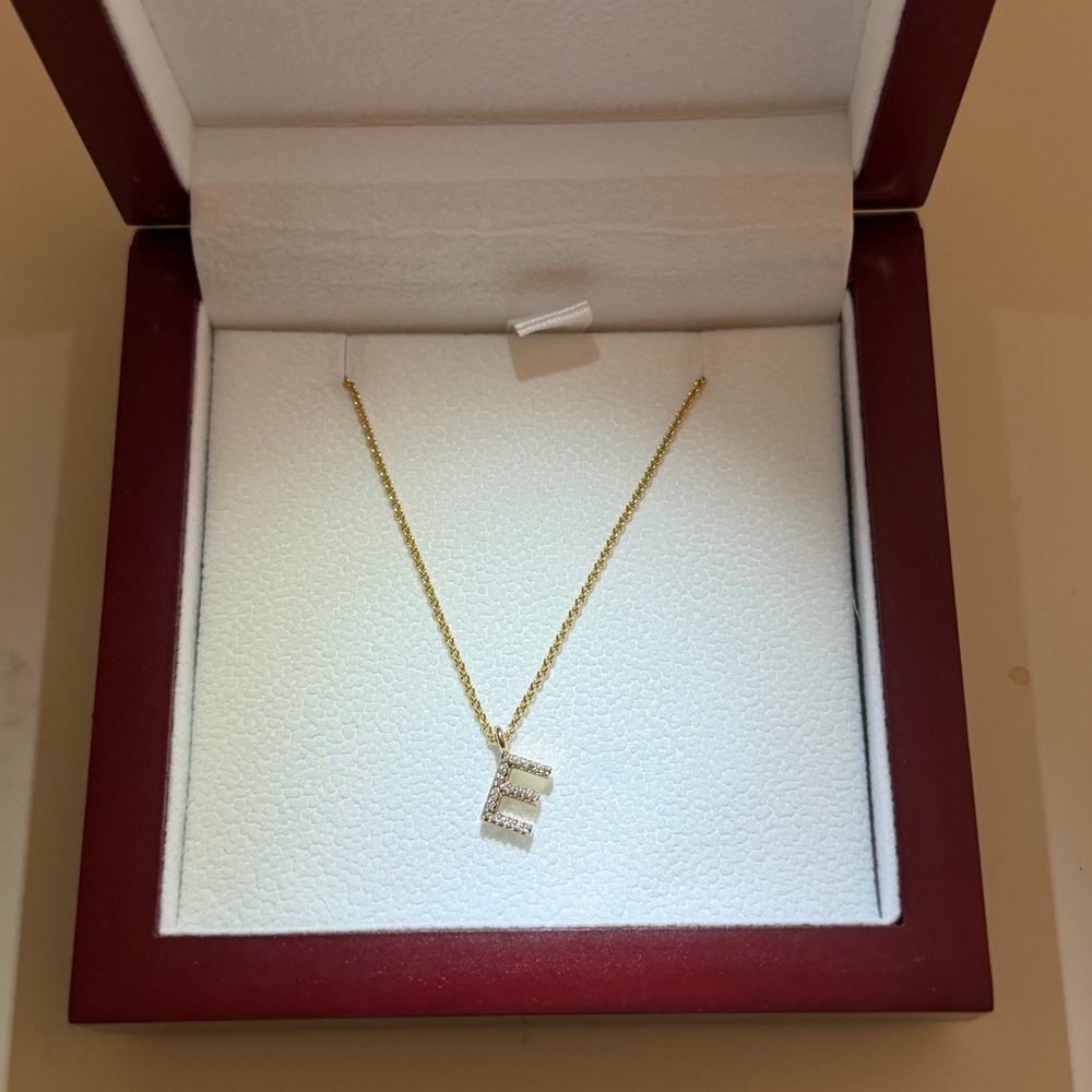 E Initial Diamond Pendant Necklace in 14K Yellow Gold brilliant earth